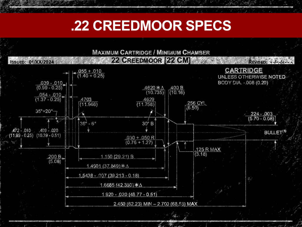 a diagram of 22 creedmoor cartridge specs