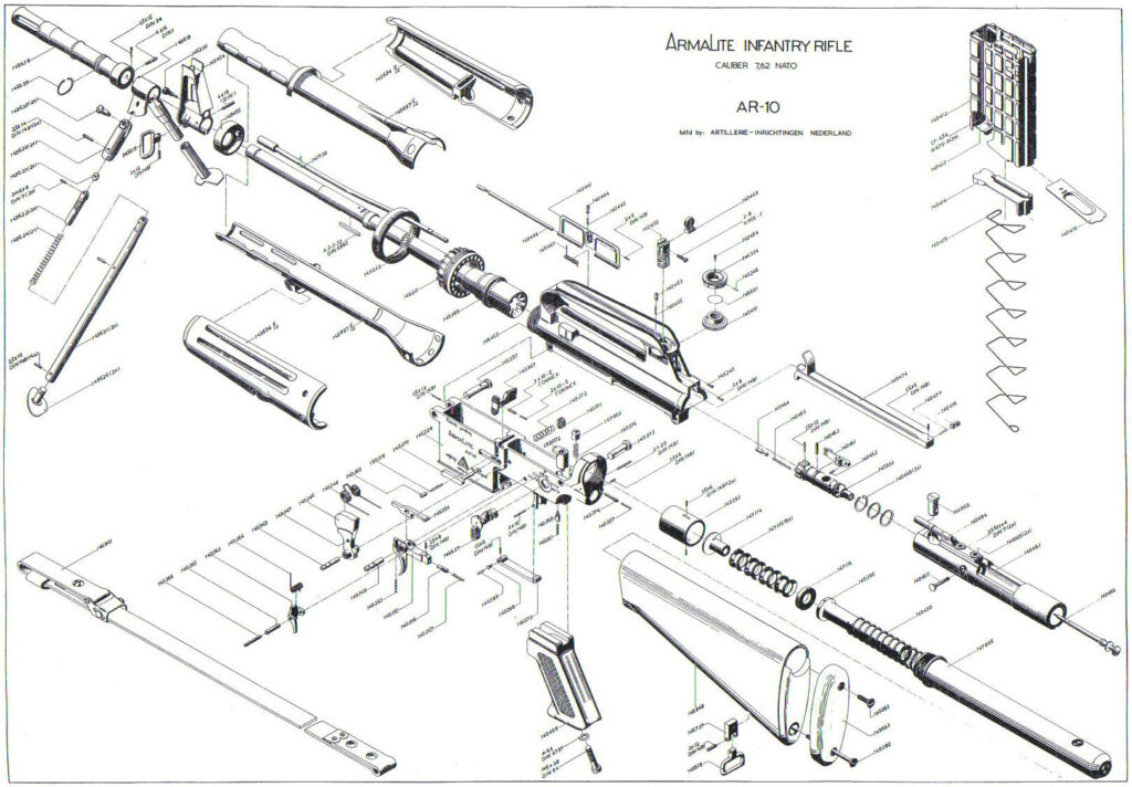 a schematic of the armalite ar 10 rifle designed by eugene stoner a schematic of the armalite ar10 rifle