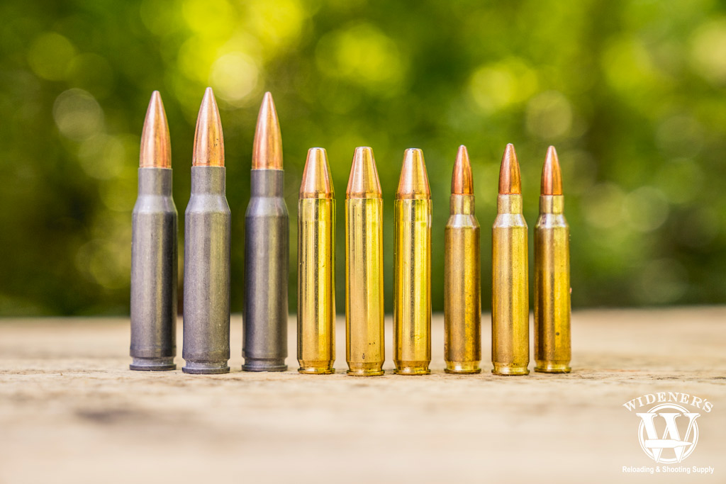 7.62x30 ammo compared to 350 legend ammo compared to 5.56 ammo a photo of 7.62x30 ammo compared to 350 legend ammo compared to 5.56 ammo outdoors