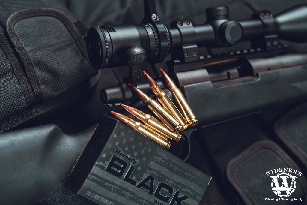 a photo of a rifle with hornady black 308 win ammo