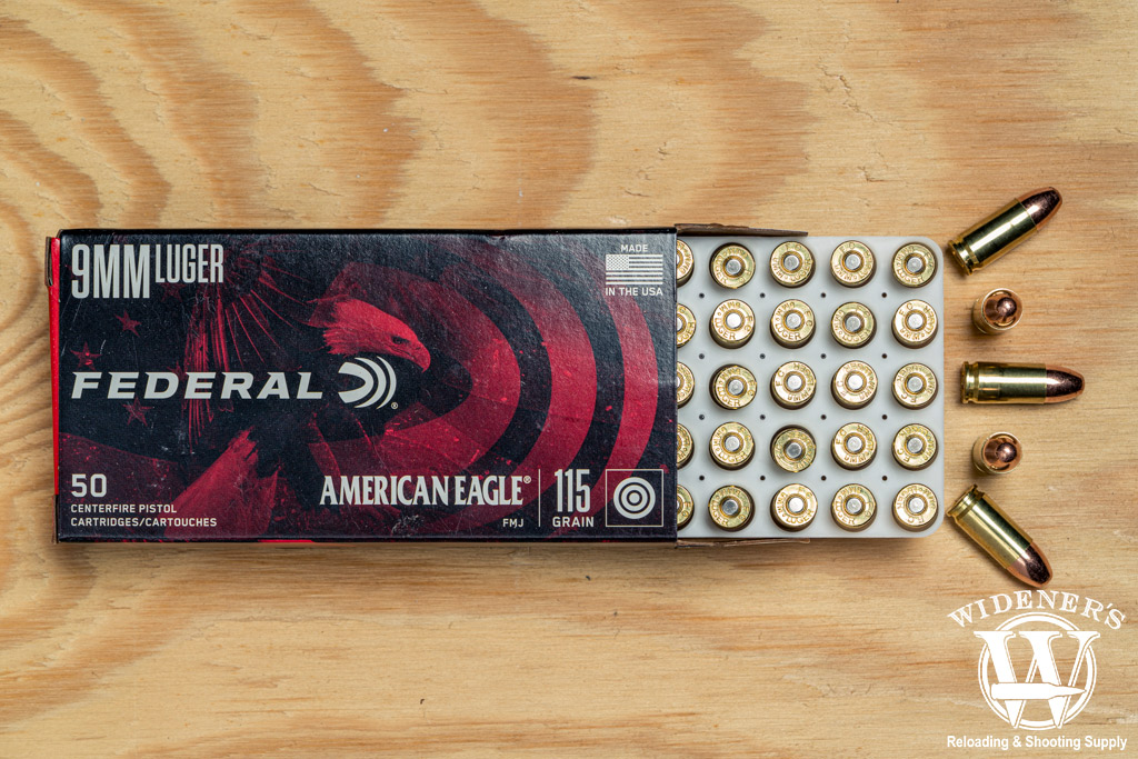 Federal American Eagle 9mm 115 Grain FMJ a photo of Federal American Eagle 9mm 115 Grain FMJ