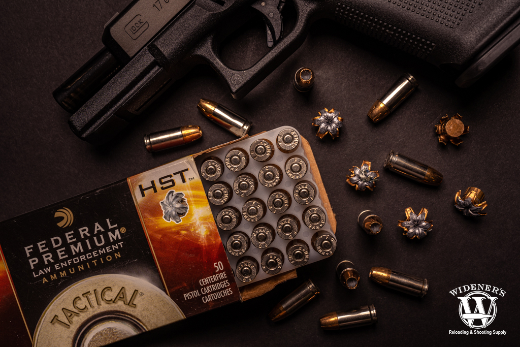 a photo of federal premium 9mm HST JHP handgun ammo