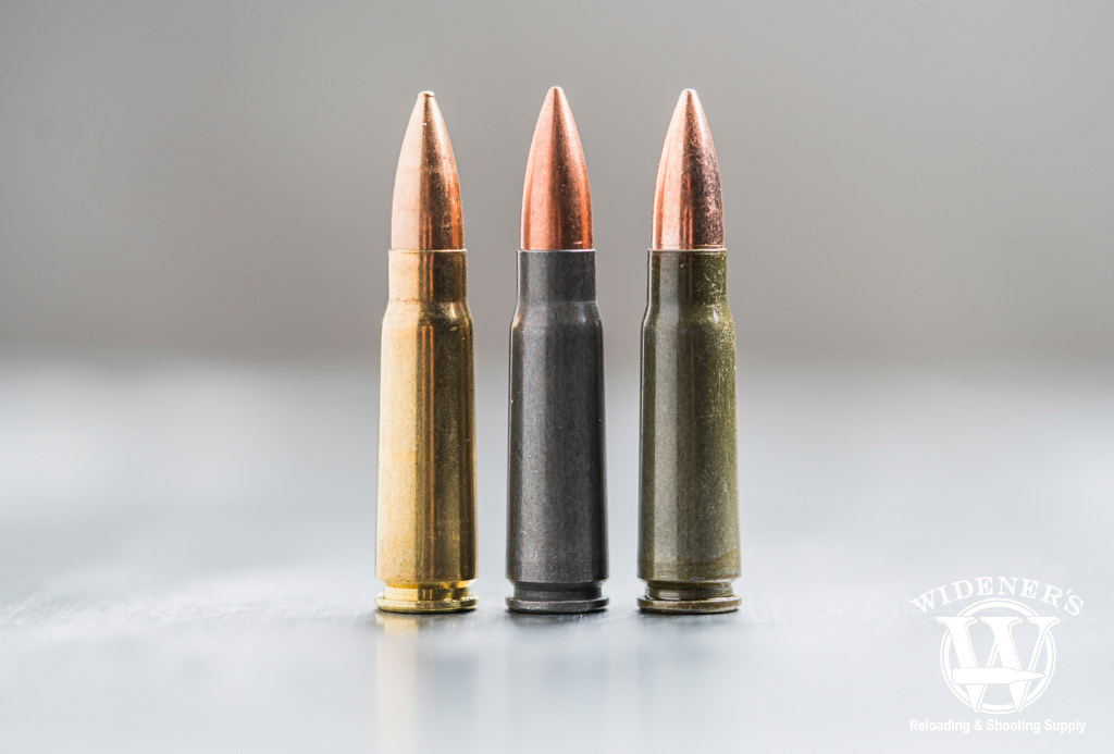 7.62x39 cartridges a photo of three 7.62x39 cartridges