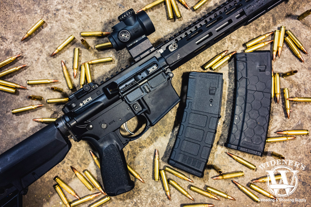 an ar 15 rifle with polymer magazines a photo of an ar 15 rifle with polymer magazines