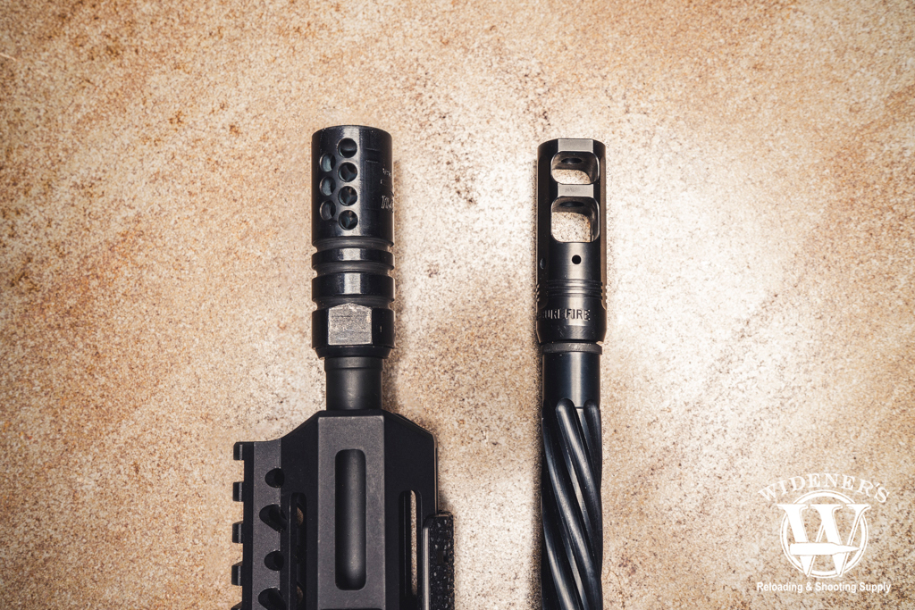 a photo comparing Muzzle Brake VS Compensator
