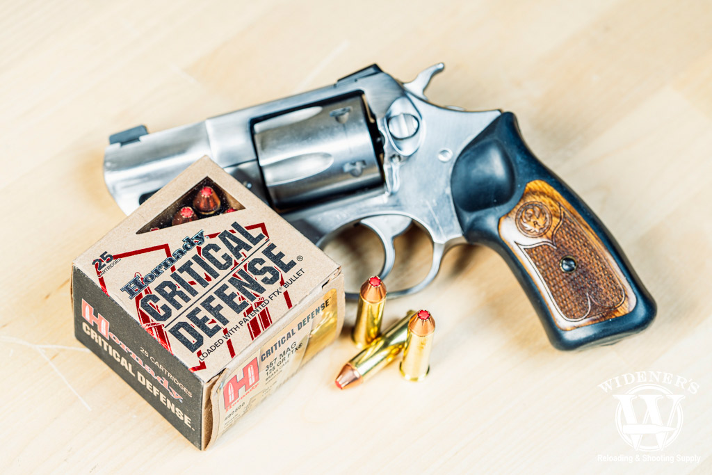 a revolver with hornady critical defense ammo a photo of a revolver with hornady critical defense ammo