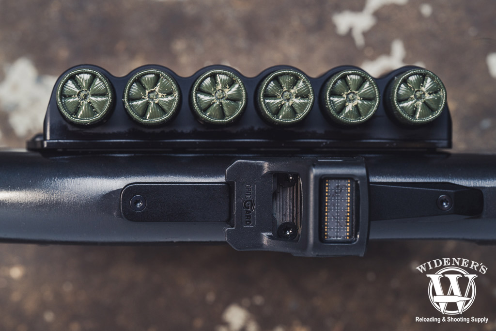 12 gauge shotgun shells in a Mesa Tactical Sureshell Ammo Side Mount a photo of 12 gauge shotgun shells in a Mesa Tactical Sureshell Ammo Side Mount