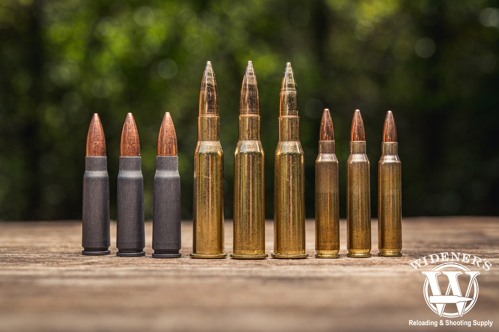 comparing the 7.62x39, 7.62x54R, and 5.56x45 cartridges a photo comparing the 7.62x39, 7.62x54R, and 5.56x45 cartridges