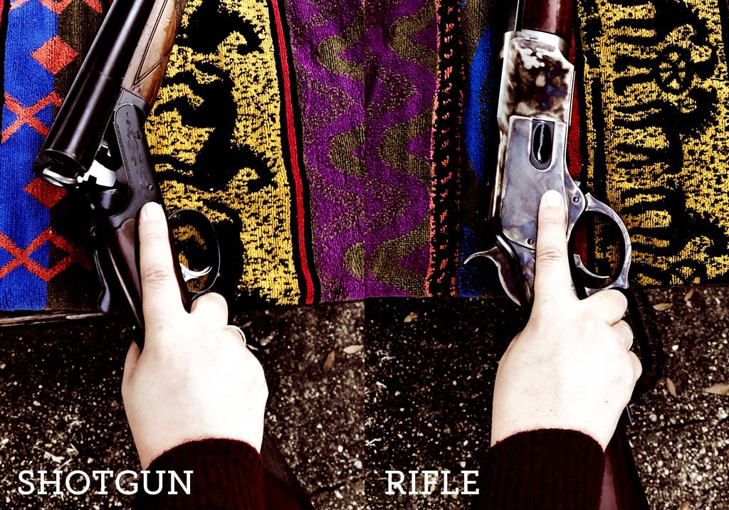 shotgun and rifle staged on the shooting table at a cowboy action shooting event a photo of a shotgun and rifle staged on the shooting table at a cowboy action shooting event