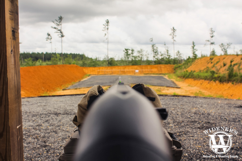 a photo looking at the bead sight of a shotgun