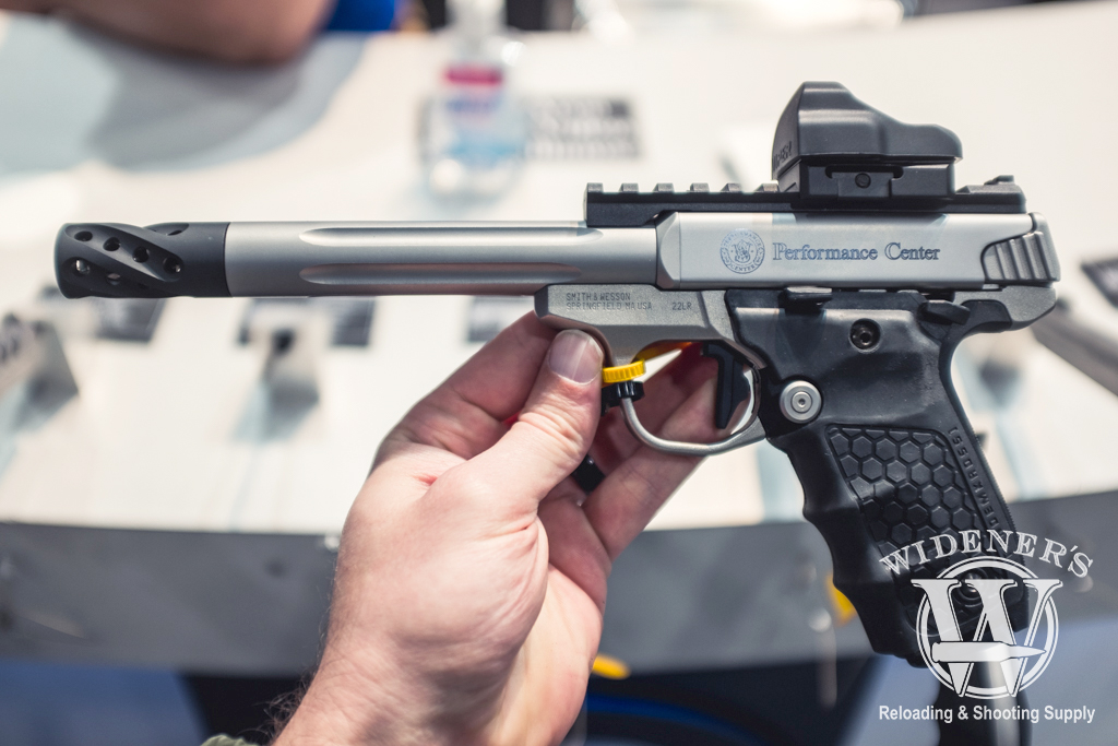 Smith & Wesson SW22 Performance Center rimfire pistol with fluted stainless-steel barrel option. photo of Smith & Wesson SW22 Performance Center rimfire pistol with fluted stainless-steel barrel option.