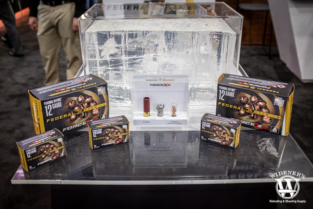Federal Force X2 Personal Defense 12 gauge shotgun ammo at shot show 2020 a photo of Federal Force X2 Personal Defense 12 gauge shotgun ammo at shot show 2020