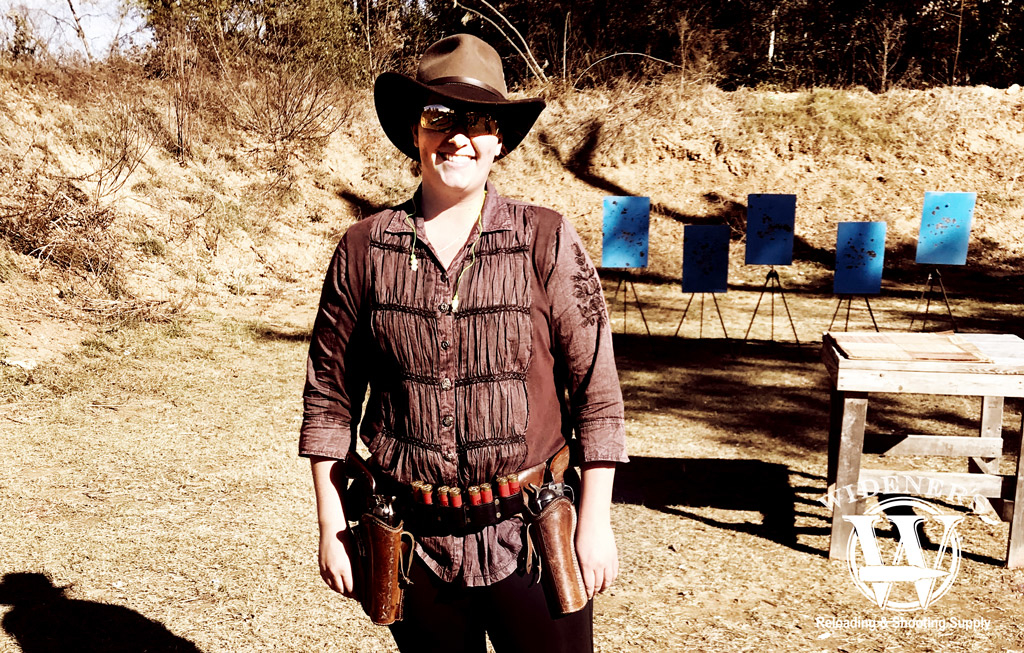 a photo of McKenzie at a cowboy action shooting match