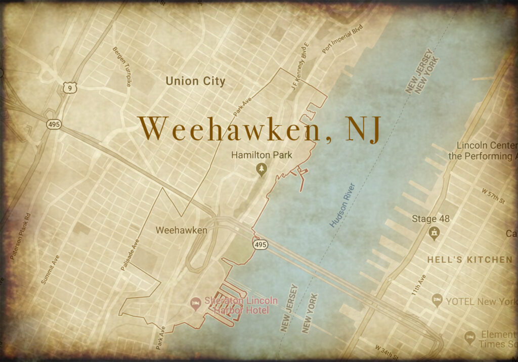 map of weehawken new jersey A map showing the location of a famous duel in Weehawken, NJ.