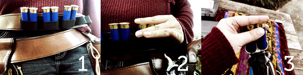 cowboy action shooting participant loading a shotgun photo of a cowboy action shooting participant loading a shotgun