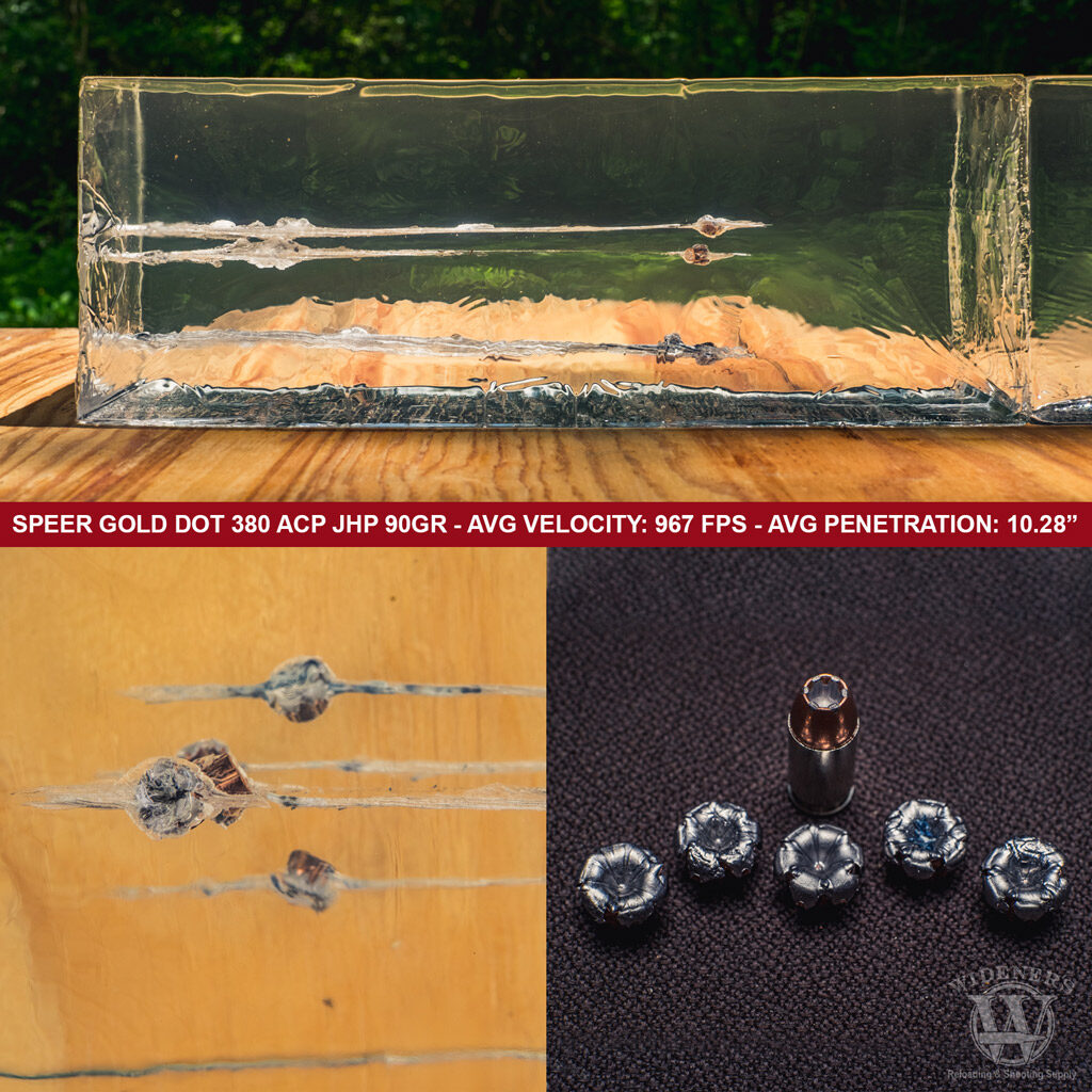 a ballistic gel test comparing speer gold dot ammo in the glock 42 vs 43