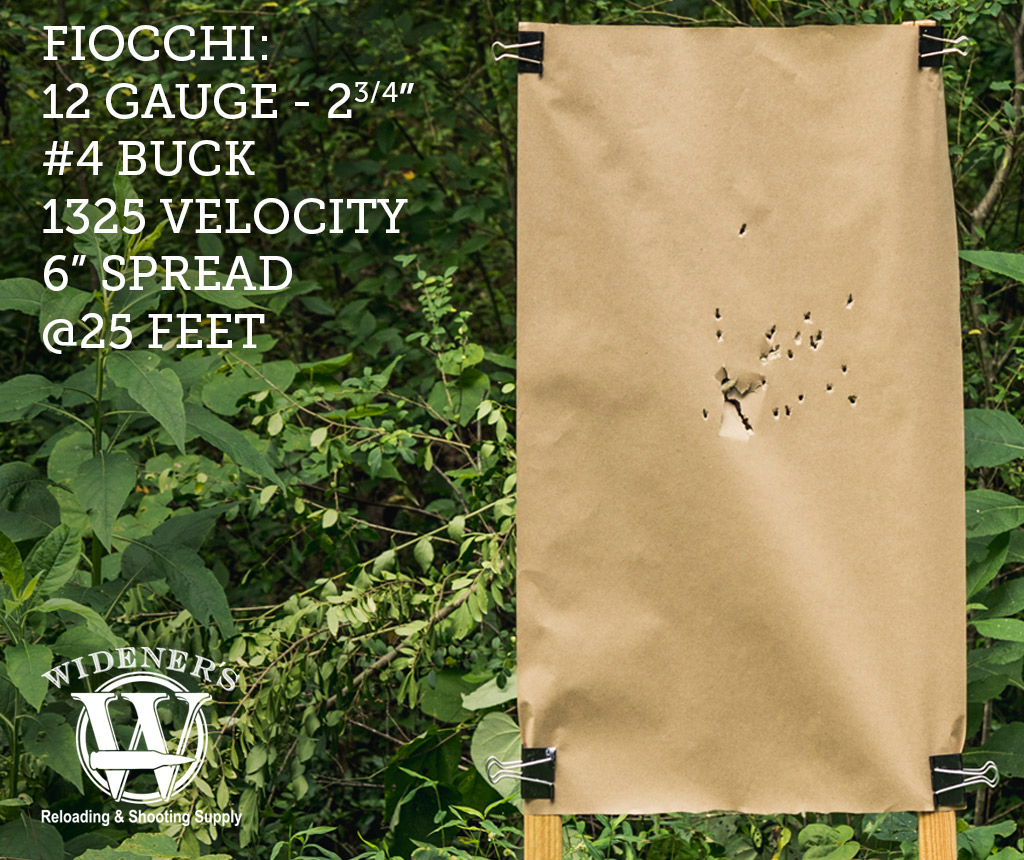 fiocchi 12 gauge #4 buck shot shotgun ammo photo of 12 gauge shotgun target shot with 4 buck shot