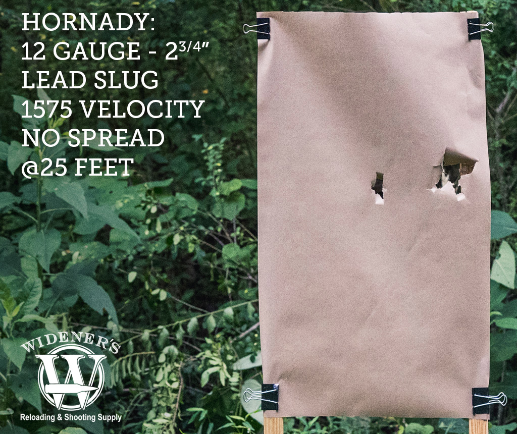 hornady 12 gauge lead slug shotgun ammo photo of 12 gauge shotgun target shot by a slug round