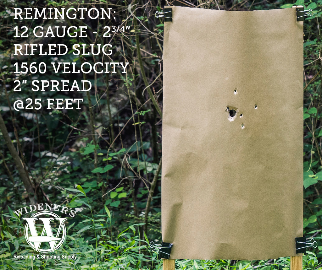 remington 12 gauge rifled slug shotgun ammo photo of 12 gauge shotgun target shot with a rifled slug