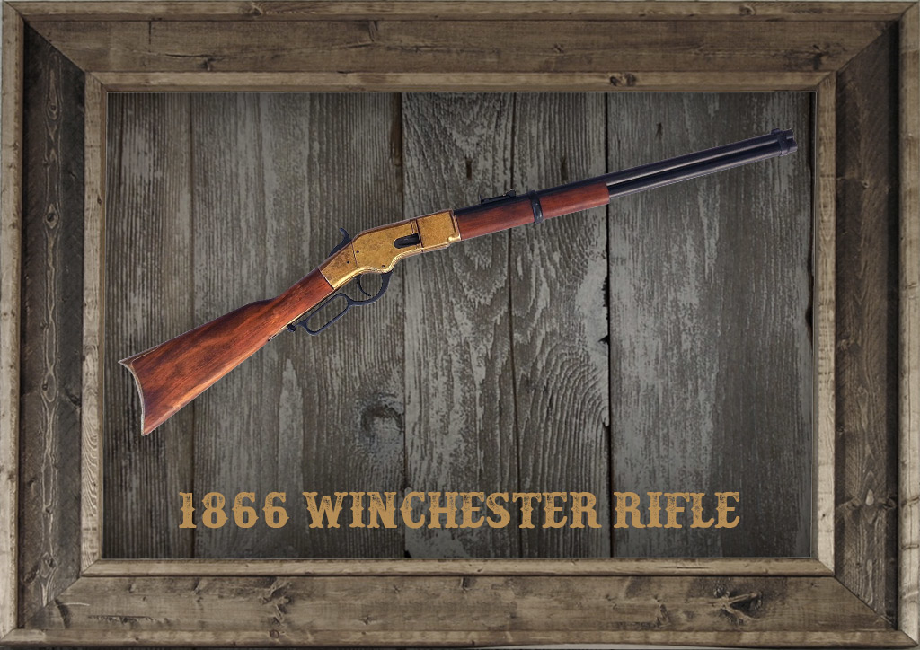the 1866 winchester rifle photo of a 1866 winchester rifle in a frame