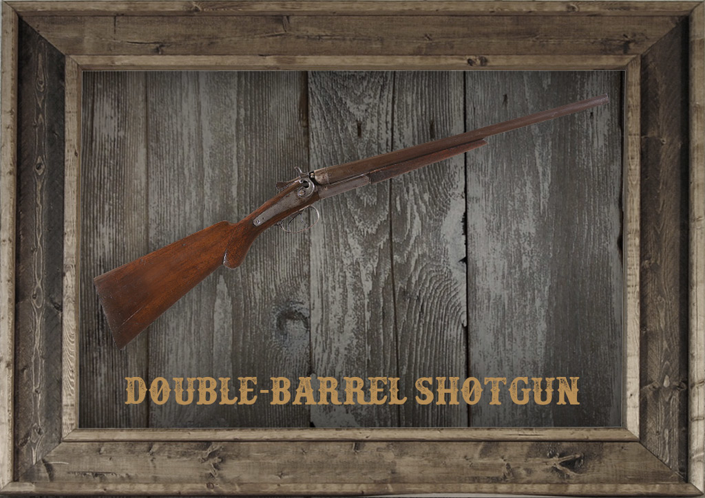 the double barrel shotgun photo of a Double-Barrel Shotgun in a frame